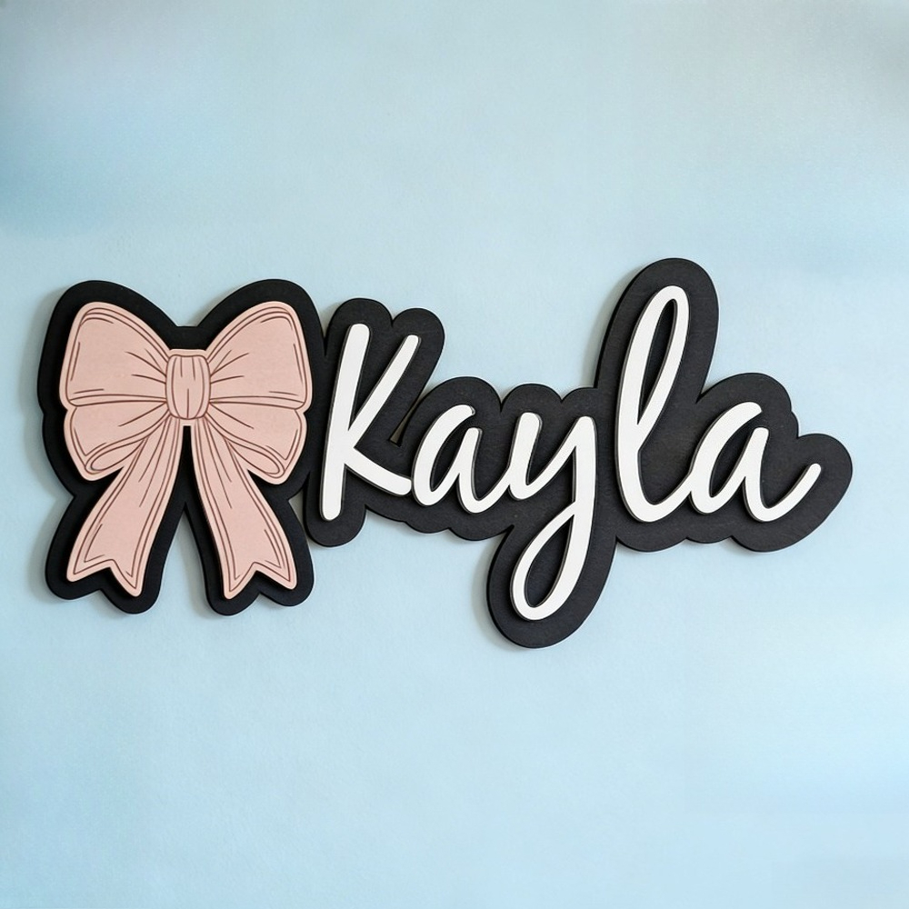 Nursery - Customizable Bow-Shaped Wooden Wall Plaque Baby
